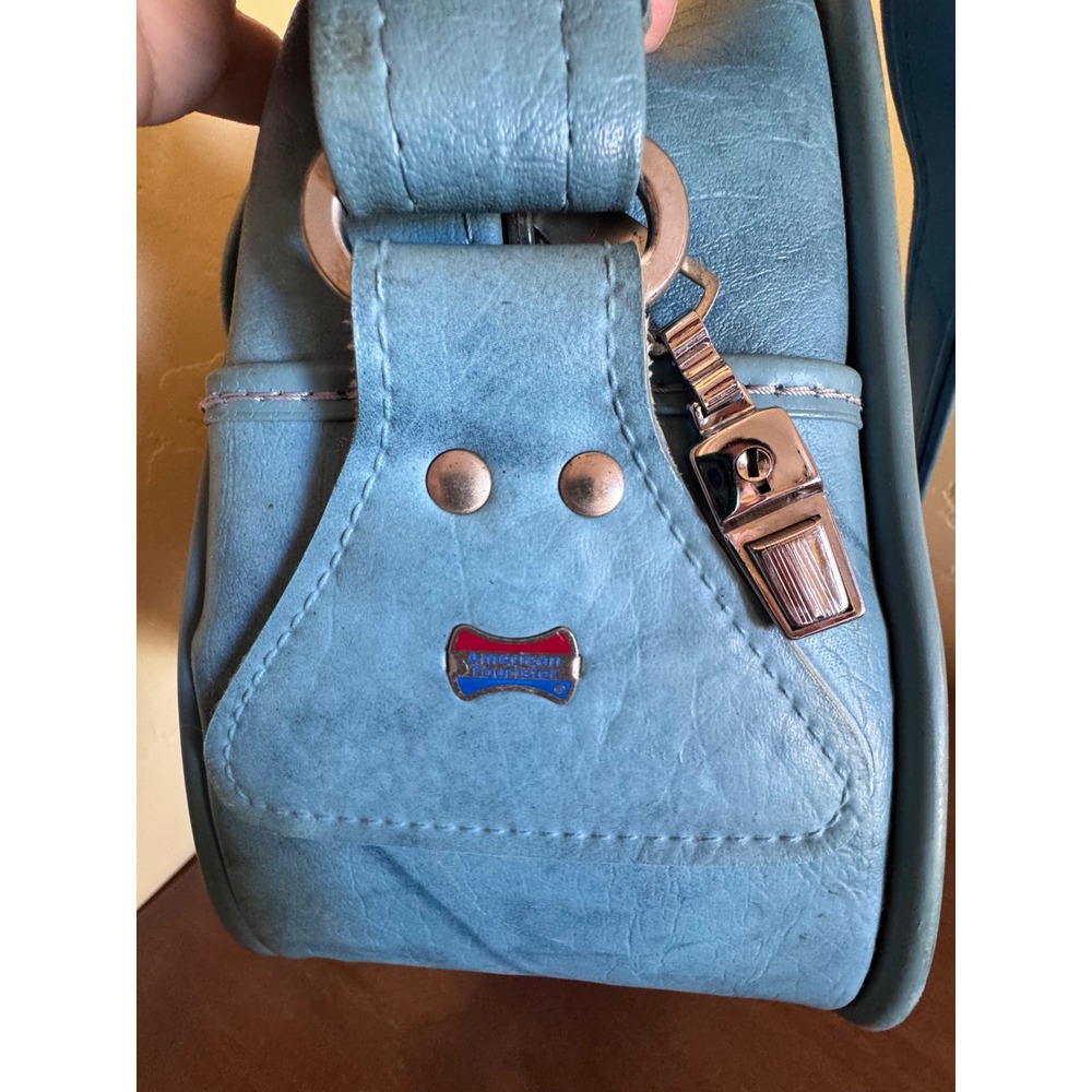 Vintage American Tourister Blue Faux Leather Shoulder Bag Retro Crossbody Travel - Picture 4 of 4